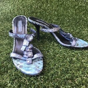 Cesare Paciotti Blue Snakeskin Heel Sandal Sz 36.5